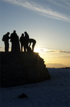 Traces of the last winter snow as dawn breaks on the summit of Ben Nevis at 4.10am on 14th June 2009